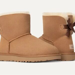 UGG Women's Classic Tan Boots with Dark Brown Bow